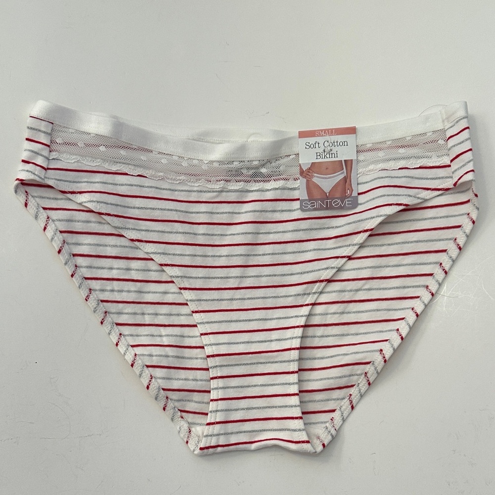Saint Eve  Women's Red Striped Bikini Panties Sz S